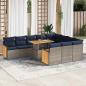 Preview: ARDEBO.de - 11-tlg. Garten-Sofagarnitur mit Kissen Grau Poly Rattan Akazie