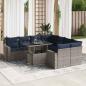 Preview: ARDEBO.de - 9-tlg. Garten-Sofagarnitur mit Kissen Grau Poly Rattan Akazie