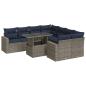 Preview: 9-tlg. Garten-Sofagarnitur mit Kissen Grau Poly Rattan Akazie