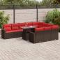 Preview: ARDEBO.de - 11-tlg. Garten-Sofagarnitur mit Kissen Grau Poly Rattan Akazie