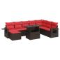 Preview: 9-tlg. Garten-Sofagarnitur mit Kissen Braun Poly Rattan Akazie
