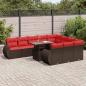 Preview: ARDEBO.de - 11-tlg. Garten-Sofagarnitur mit Kissen Braun Poly Rattan Akazie