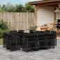 Preview: ARDEBO.de - 11-tlg. Garten-Essgruppe mit Kissen Schwarz Poly Rattan
