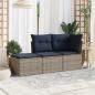 Preview: ARDEBO.de - 3-tlg. Garten-Sofagarnitur mit Kissen Grau Poly Rattan