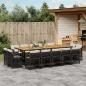 Preview: ARDEBO.de - 15-tlg. Garten-Essgruppe mit Kissen Schwarz Poly Rattan