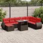 Preview: ARDEBO.de - 9-tlg. Garten-Sofagarnitur mit Kissen Schwarz Poly Rattan