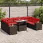 Preview: ARDEBO.de - 10-tlg. Garten-Sofagarnitur mit Kissen Braun Poly Rattan Akazie