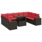 Preview: 10-tlg. Garten-Sofagarnitur mit Kissen Braun Poly Rattan Akazie