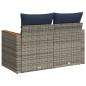 Preview: Gartensofa 2-Sitzer mit Kissen Grau Poly Rattan