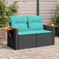 Preview: ARDEBO.de - Gartensofa mit Kissen 2-Sitzer Schwarz Poly Rattan