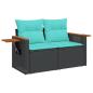Preview: Gartensofa mit Kissen 2-Sitzer Schwarz Poly Rattan