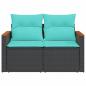Preview: Gartensofa mit Kissen 2-Sitzer Schwarz Poly Rattan