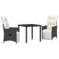 Preview: 3-teilige Garten-Essgruppe mit Kissen Schwarz Poly-Rattan
