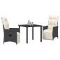 Preview: 3-teilige Garten-Essgruppe mit Kissen Schwarz Poly-Rattan