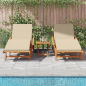 Preview: Sonnenliegen 2 Stück mit Kissen und Rädern Beige aus Massivholz Akazie, Klappbare Sonnenliege mit Rädern & Kissen Beige aus Massivholz Akazie