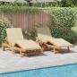 Preview: ARDEBO.de - Sonnenliegen 2 Stk mit Kissen und Tisch Beige Massivholz Akazie, Klappbare Sonnenliege mit Rollen & Kissen Beige Massivholz Akazie