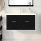 Preview: Badezimmer Waschbecken Schrank mit eingebautem Waschbecken Schwarz Eiche Holzwerkstoff