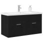 Preview: Badezimmer Waschbecken Schrank mit eingebautem Waschbecken Schwarz Eiche Holzwerkstoff
