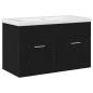 Preview: Waschbeckenunterschrank mit eingebautem Waschbecken Schwarz Eiche Holzwerkstoff