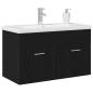Preview: Waschbeckenunterschrank mit eingebautem Waschbecken Schwarz Eiche Holzwerkstoff