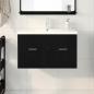Preview: Waschbeckenunterschrank mit eingebautem Waschbecken Schwarz Eiche Holzwerkstoff