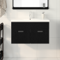 Preview: Waschbeckenunterschrank mit eingebautem Waschbecken Schwarz Eiche Holzwerkstoff