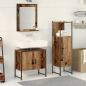 Preview: 3-teiliges Badezimmer-Schrankset aus altem Holz und engineered Wood