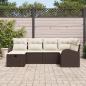 Preview: ARDEBO.de - 6-teiliges Garten-Sofa-Set mit Kissen Braun Poly-Rattan