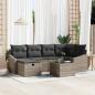 Preview: ARDEBO.de - 7-teiliges Garten-Sofa-Set mit Kissen Grau Poly-Rattan