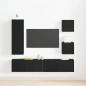 Preview: 6-teiliges TV-Kabinett-Set Schwarz Eiche Holzwerkstoff, Wandmontierte TV-Schränke 2 Stück Schwarz Eiche 30.5x30x30 cm, Wandmontierter TV-Schrank in Schwarz Eiche - 30.5x30x90 cm, aus Holzwerkstoff, Schwarz Eiche TV-Ständer 80x30x30 cm aus Holzwerkstoff