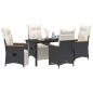 Preview: 5-teiliges Garten-Dining-Set mit Kissen Schwarzes Poly Rattan