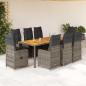 Preview: ARDEBO.de - 9-tlg. Garten-Bistro-Set mit Kissen Grau Poly Rattan