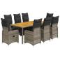 Preview: 9-tlg. Garten-Bistro-Set mit Kissen Grau Poly Rattan