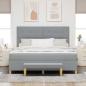 Preview: Boxspringbett mit Matratze & Bank Hellgrau 180x200 cm Stoff