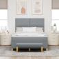 Preview: Boxspringbett mit Matratze & Bank Hellgrau 160x200 cm Stoff