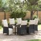 Preview: ARDEBO.de - 7-teiliger Garten-Essgruppe mit Kissen Schwarz Poly-Rattan.