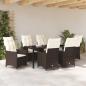 Preview: 7-teiliges Garten-Esszimmer-Set mit Kissen braun Poly-Rattan