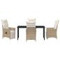 Preview: 5-teiliges Garten-Dining-Set mit Kissen Beige Poly-Rattan