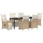Preview: 7-teiliges Garten-Dining-Set mit Kissen Beige Poly-Rattan
