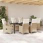 Preview: 7-teiliges Garten-Dining-Set mit Kissen Beige Poly-Rattan