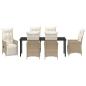 Preview: 7-teiliges Garten-Dining-Set mit Kissen Beige Poly-Rattan