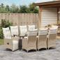 Preview: ARDEBO.de - 9-teiliges Garten-Dining-Set mit Kissen Beige Poly-Rattan