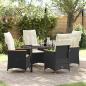 Preview: ARDEBO.de - 5-teiliges Garten-Dining-Set mit Kissen Schwarz Poly-Rattan