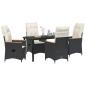 Preview: 5-teiliges Garten-Dining-Set mit Kissen Schwarz Poly-Rattan