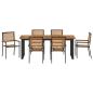 Preview: 7-teiliges Garten Esszimmer Set Schwarz Poly-Rattan Akazie, Stapelbare Gartenstühle mit Kissen 2 Stk Schwarz Poly-Rattan