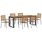 Preview: 7-teiliges Garten Essset Grau Poly-Rattan Akazie, Stapelbare Gartenstühle mit Kissen 2 Stück Grau Poly-Rattan