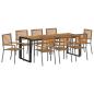 Preview: 9-teiliges Garten Esszimmer Set Grau Poly-Rattan Akazie, Stapelgartenstühle mit Kissen 2 Stück Grau Poly-Rattan