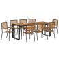 Preview: 9-teiliges Garten Esszimmer Set Grau Poly-Rattan Akazie, Stapelgartenstühle mit Kissen 2 Stück Grau Poly-Rattan