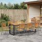 Preview: 9-teiliges Garten Esszimmer Set Grau Poly-Rattan Akazie, Stapelgartenstühle mit Kissen 2 Stück Grau Poly-Rattan