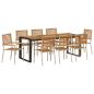 Preview: 9 Teile Garten Esstischset Beige Poly Rattan Akazie, Stapelbare Gartenstühle mit Kissen - Set von 2 in Beige Poly Rattan